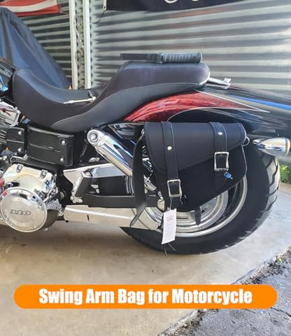 Motorcycle Saddle Bags Leather Motorcycle Solo Swing Arm Bag For Softails Sportsters Choppers Waterproof Side Bags (Black - Left Side, 11.5" x 10.25" x 3.5") - size: Left Side