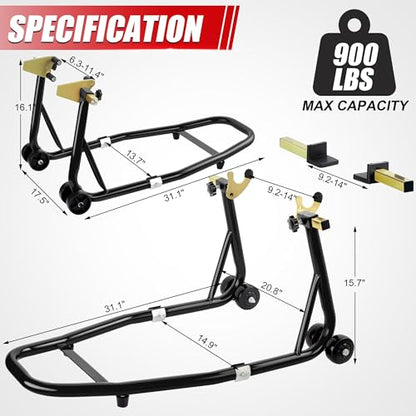Universal Motorcycle Stand Set, 900 Lbs Capacity Front and Rear Wheel Lift Stands with U+L Adjustable Swingarm Spool Support, Heavy Duty Paddock Stands Fit for Honda, Yamaha, Kawasaki, Suzuki - color: Black