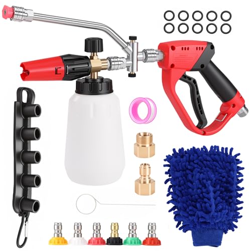 Foam Cannon for Pressure Washer, Dual Connector, 5000PSI Pressure Washer Gun, 2-in-1 Foam and Rinse Tool with 6 Nozzles, 1/4" Quick Connector for Car Truck SUV Washing - size: Dual Connector Kit