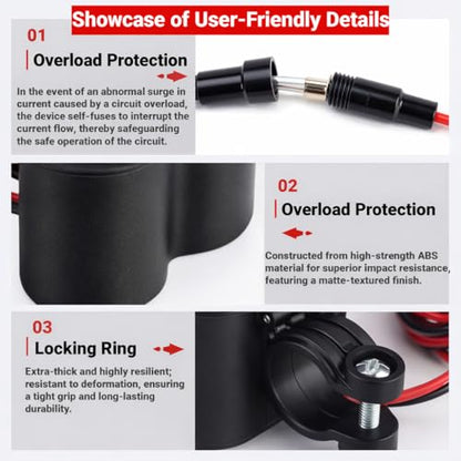 Motorcycle USB Charger, Motorcycle Phone Charger, Motorcycle USB Charger Two Way, Waterproof Dual Handlebar Charger, Replacement Parts Phone