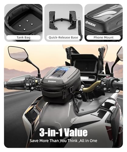 NICECNC Quick-Release Motorcycle Tank Bag - Bike Tanklock Bag Compatible with Honda CRF1100L Africa Twin 20-26, 6L Scratch-Proof Push-Pull Lock System, Waterproof with TPU Phone Window & 3 Carry Modes