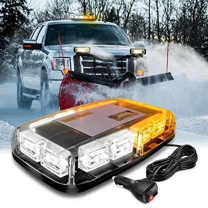 Nilight 12 Inch Roof Top Strobe Lights, 48LED Hazard Light Emergency Safety Warning LED Flashing Light Bar Magnetic Mount, 12V-24V Cars Trucks Tractors Snow Plows Construction - color: Amber and White