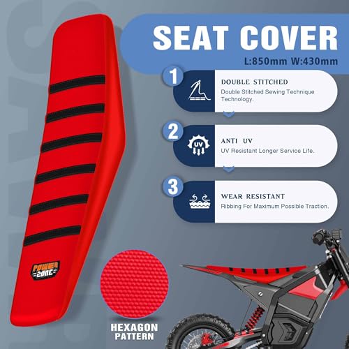 Motorcycle Dirt Bike Seat Cover Compatible with Yozma IN10 Universal Dirt Pit Motocross Rubber Seat Cushion (Red Black Ribs) - color: Red Black Ribs