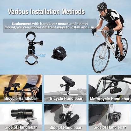 VSYSTO WiFi Helmet Camera with Remote Control for Bicycle Motorcycle, HD 1080P Waterproof 150° Wide Angle Lens Starlight Night Vision Bike Dash Camera Action Camera, G-sensor(Single Camea and Bracket) - style: Single Camea and Bracket