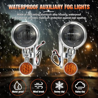 XFMT Motorcycle 4.5" Auxiliary Spot Fog Light LED Turn Signal Light W/Bracket For Harley Touring Road King 1994-Later Electra Glide 1997-Later Street Glide FLHX 2006-Later, Chrome + Black - color: Chrome + Black