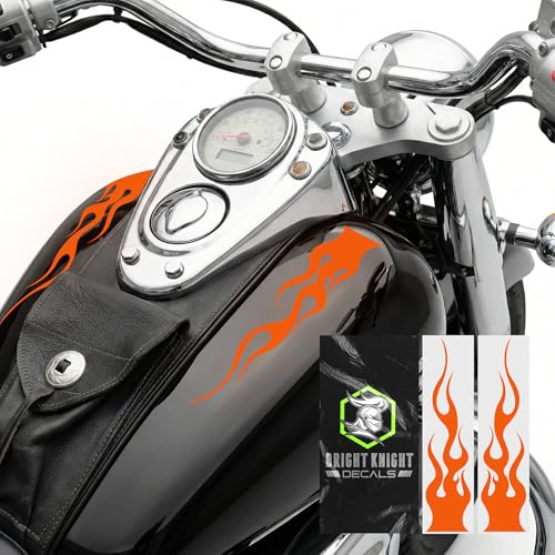 Bright Knight Decals Reflective Flame Stickers, Set of 2 Large Orange Flame Decals for Vehicles, Outdoor Waterproof 3M Vinyl Motorcycle Helmet Stickers for Safety Visibility with Clean Removal - color: Orange, size: Pack of 2