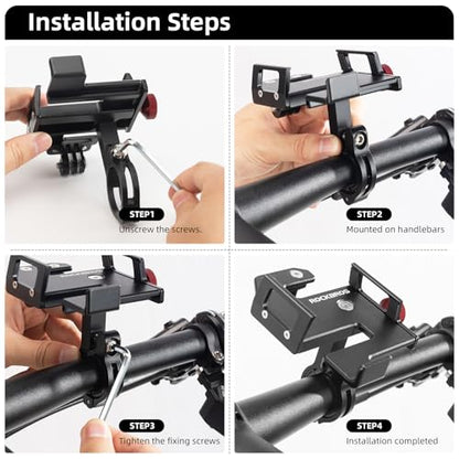 ROCKBROS Bike Phone Holder, Aluminum Bike Phone Mount Holder,Handlebar Mounted Cell Phone Holder Universal Bicycle Phone Mount for 4.7-7.1 Inch Phones