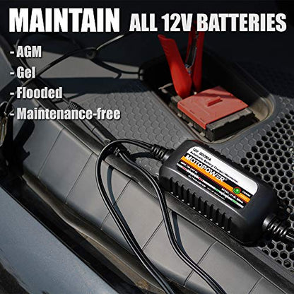 MOTOPOWER MP00205C 12V 800mA Automatic Battery Charger, Battery Maintainer, Trickle Charger, and Battery Desulfator