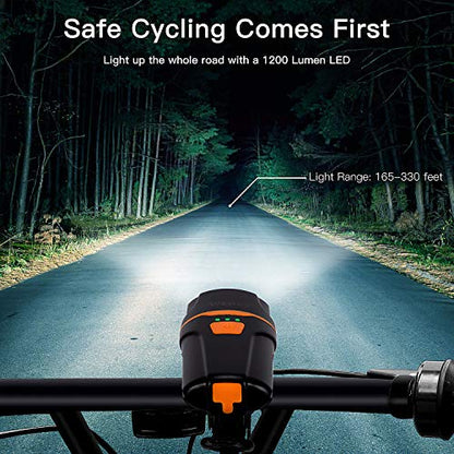 Bike Lights, Super Bright Bike Front Light 1200 Lumen, IPX6 Waterproof 6 Modes Cycling Light Flashlight Torch with USB Rechargeable Tail Light(USB Cable Included) - color: new