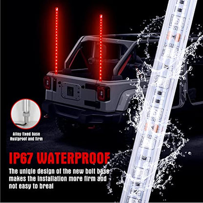 BESTZHEYU 2PCS 0.9M Red LED Whip Light for ATV UTV 3FT LED Whip Light Antenna Whips for RZR Polaris Off-Road Sand Dune Buggy 4x4 - color: 0.9M Red Whip Light