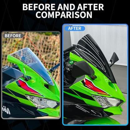 Motorcycle Windscreen Windshield Motorcycle Front Fairing Flyscreen Wind Deflector Windshield Spoiler Compatible with Kawasaki Ninja ZX-4R/4RR 2023 2024 Ninja ZX-25R 2021-2024 (Grey Smoke) - color: Grey Smoke