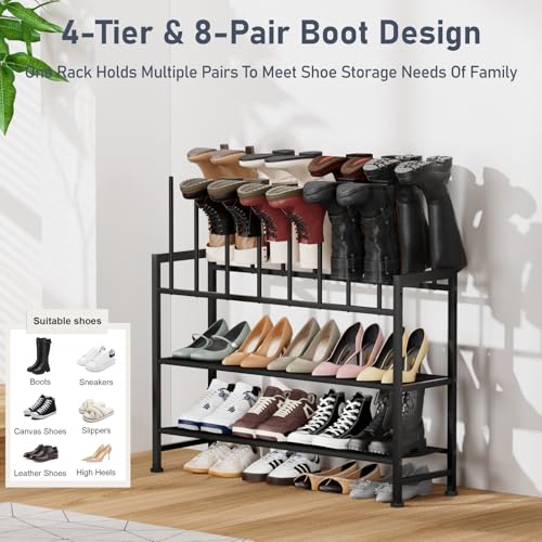 DIMJ Boot Rack 4-Tier - Black Metal Boot Storage Rack for Tall Boots Organizer Tall Boots, Multiuse Shoe Rack for Boots, Sneakers, High-Heel, Entryway, Fit for 8 Pairs, Black - size: 4-Tier 8 Pair