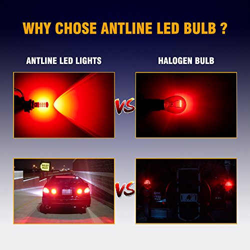 Antline 1157 LED Bulb Flash Strobe Red (2 Pack), 9-30V Super Bright 1600 Lumens 2057 2357 7528 52-SMD LED with Projector for Replacement, Flashing Strobe Brake Tail Stop Light Bulbs - color: Strobe Red