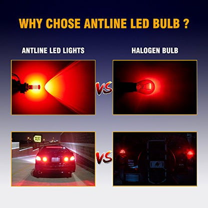 Antline 1157 LED Bulb Flash Strobe Red (2 Pack), 9-30V Super Bright 1600 Lumens 2057 2357 7528 52-SMD LED with Projector for Replacement, Flashing Strobe Brake Tail Stop Light Bulbs - color: Strobe Red