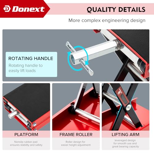 Motorcycle Lift Scissor Jack, 1200 LB Capacity Wide Deck Hoist Stand Maintenance Bikes ATVs Garage Repair Center Stand Lift Jack, Red - color: red