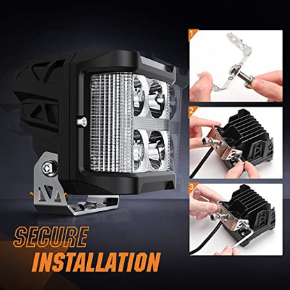 Nilight Side Shooter LED Light Pods with DRL, 4 Inch 26W Spot Flood Combo LED Cubes Light w/ 16AWG Wiring Kit for Fog Light Driving Light Auxiliary Light on Truck ATV UTV, 5 Years Warranty White - color: 4LED Sideshooter Spot Pod w/ White DRL