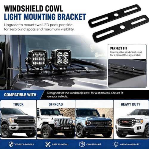 2PCS Ditch Light Bracket Extensions Heavy Duty A-Pillar LED Pod Mounts | Universal Light Mount Extension for Most Ditch Light Brackets, Steel Cowl Pod Light Mounting Brackets for SUV Trucks Vehicles - color: Ditch Light Bracket Extensions