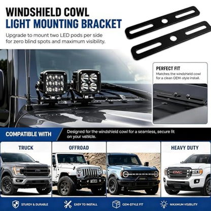 2PCS Ditch Light Bracket Extensions Heavy Duty A-Pillar LED Pod Mounts | Universal Light Mount Extension for Most Ditch Light Brackets, Steel Cowl Pod Light Mounting Brackets for SUV Trucks Vehicles - color: Ditch Light Bracket Extensions