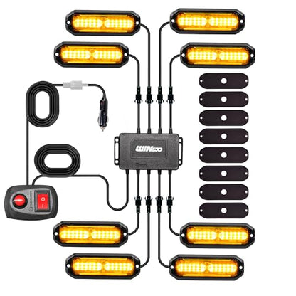 WINECO Amber 8PCS LED Strobe Lights Kit 12V 24V Sync Feature 12 LED Emergency Hazard Warning Lights with Strobe Controller for Trucks Vehicles ATV RV Cars Van - color: Amber