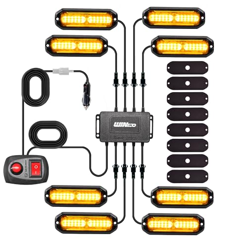 WINECO Amber 8PCS LED Strobe Lights Kit 12V 24V Sync Feature 12 LED Emergency Hazard Warning Lights with Strobe Controller for Trucks Vehicles ATV RV Cars Van - color: Amber