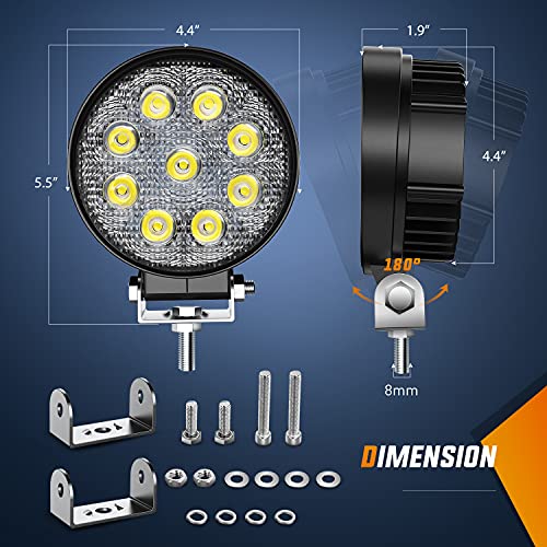 Nilight 15016F-B Led 2PCS 4.5 inch 27w 3000LM Round Flood Light Pod Off Road Fog Driving Roof Bar Bumper for Jeep,SUV Truck, Hunters - color: 2Pcs 27W Flood Lights