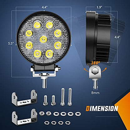 Nilight 15016F-B Led 2PCS 4.5 inch 27w 3000LM Round Flood Light Pod Off Road Fog Driving Roof Bar Bumper for Jeep,SUV Truck, Hunters - color: 2Pcs 27W Flood Lights