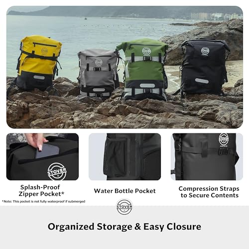 STOVER 5/10/25/30/40/55L Waterproof Dry Bag- Roll-Top Backpack w/Phone Case- Kayaking, Hiking, Camping, Boating- Men/Women - color: 40l Black (With Phone Case), size: 40L