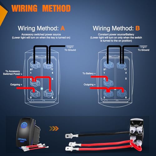 Nilight LED Wheel Light Rocker Switch Led Bar 5 Pin Laser On Off SPST Switches 20A/12V 10A/24V Blue with Jumper Wires Set for Cars Trucks Boats ATVs UTVs RVs - size: LED WHEEL LIGHT