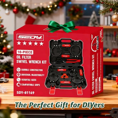 10-Piece Oil Filter Wrench Set 2-3/8"to 4-3/4", 12-Inch Adjustable Oil Filter Plier, Universal 3-Jaw Oil Filter Wrench, 1/2"Quick Release Ratchet Handle, 1/2"-3/8" Adapter, Towel in Storage Case
