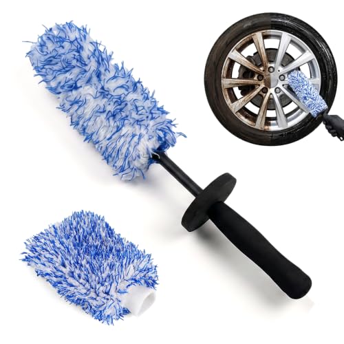 Wheel Barrel Cleaning Brush, 2026 New Multi-Fiber Cleaning Brush,Soft Microfiber Car Detailing Tool for Rim Cleaning and Tire Detailing, 17 Inch Length (1, Blue) - color: Blue