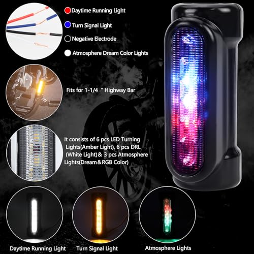 Motorcycle Highway Bar Lights Switchback Driving Lights Led Amber Turn Signals White Driving RGB Atmosphere LED Crash Bar Lights for 1-1/4 inch Crash Bars Touring Bikes Motorcycle Lights (Black)