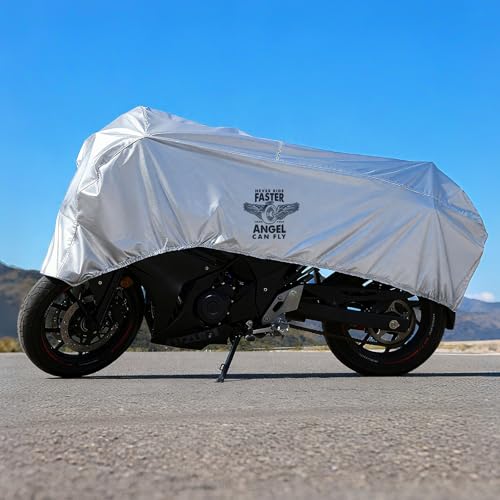 GARGOYLE BELLS Motorcycle Cover Motorcycle Seat Shade Covers Lightweight Half Cover All Season Waterproof Outdoor Sun Protection Covers Durable Fits Various Motorcycle Models - XL - color: Silver-Wing, size: XL