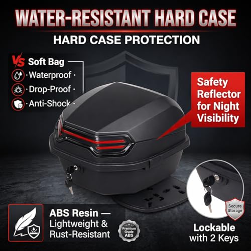 Japard Motorcycle Top Case 42L Daily Rear Tail Box Trunk, Lockable Storage Carrier, Waterproof Universal Mounting for Helmet Luggage - color: Mat Black