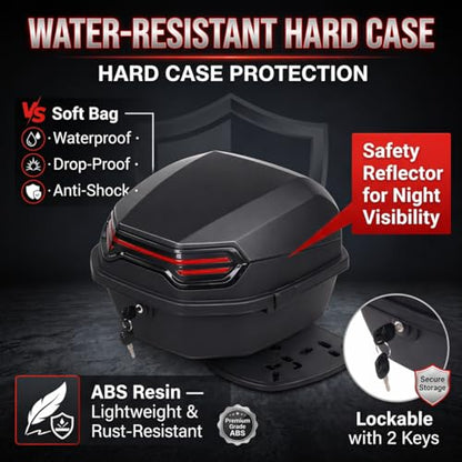 Japard Motorcycle Top Case 42L Daily Rear Tail Box Trunk, Lockable Storage Carrier, Waterproof Universal Mounting for Helmet Luggage - color: Mat Black