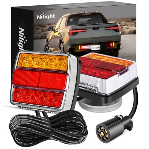 Nilight Magnetic LED Trailer Towing Light Kit 24ft Cable with 7 Pin Plug Tail Stop Amber Turn Signal License Plate Lights on 12V RV Pickup Trucks Marine Boats (5 Wire System) - color: Magnetic Trailer Lights 7 Pin