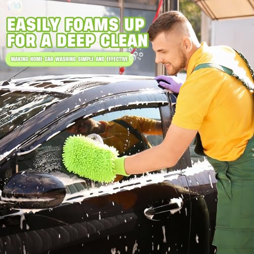 24 Pack Car Wash Mitt Bulk Microfiber, 10'' x 8'' Chenille Car Wash Mitt Gloves, Scratch Free Double Sided No Lint No Marks for Truck SUV and All Vehicle Surfaces (Lime Green) - color: Lime Green