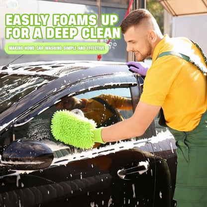 24 Pack Car Wash Mitt Bulk Microfiber, 10'' x 8'' Chenille Car Wash Mitt Gloves, Scratch Free Double Sided No Lint No Marks for Truck SUV and All Vehicle Surfaces (Lime Green) - color: Lime Green