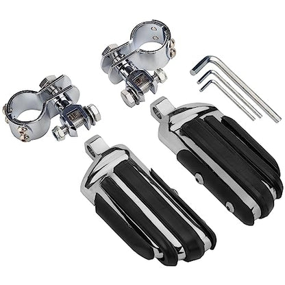 VGMOTO Motorcycle 1.25" Highway Footpegs Adjustable Foot Pegs Footrests with Clamps Mounts kit Compatible with Harley Touring Sportster Softail Road Glide Street Glide with 1 1/4 inch Engine Guard - color: Chrome-Style D