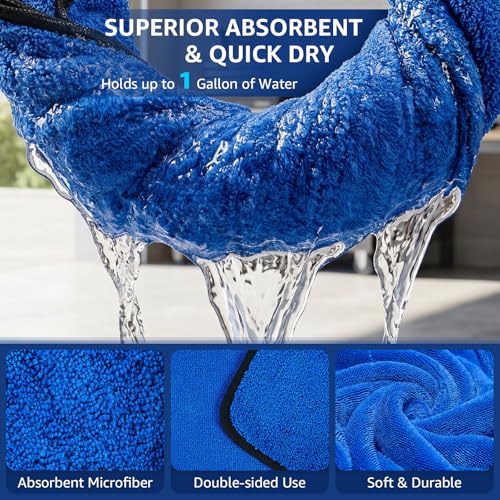 SMINDER 12-Pack Microfiber Cleaning Cloth, Car Drying Towels Car Detailing– XL Microfiber Towels for Cars, Trucks (15.7" x 15.7"), Ultra-Absorbent, Streak-Free, Scratch-Free, No Water Spots - color: Blue