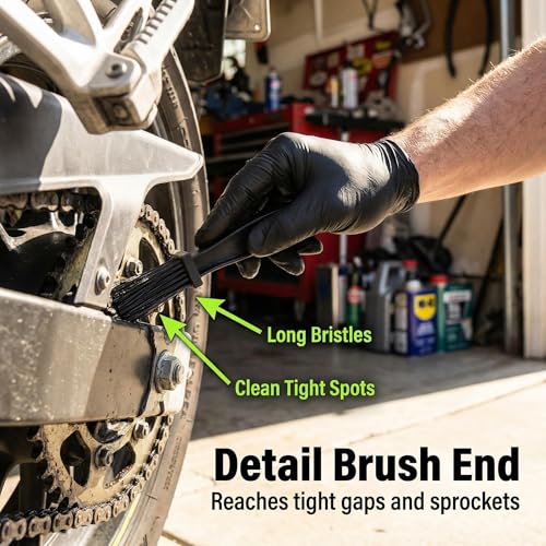 Motorcycle and Bicycle Chain Cleaning Brush, Dual Sided Drivetrain Scrubber Tool for Bike Gears and Sprockets, Black, 1 Pack - color: Black