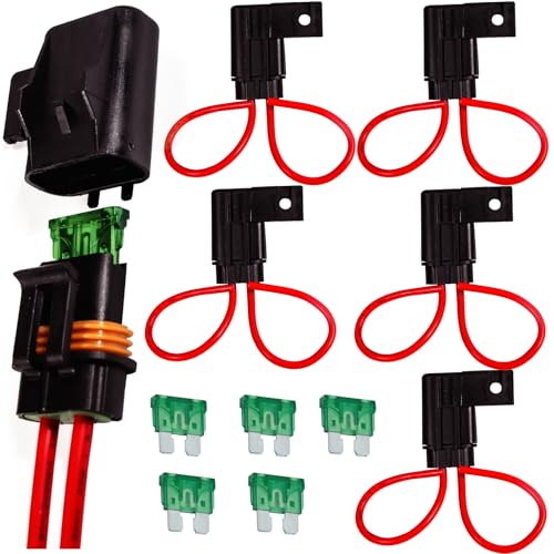 6 Pack Waterproof ATO/ATC Inline Blade Fuse Holder Kit -12AWG Heavy Duty Holder with 30A Protecting Circuits and Electrical Equipment