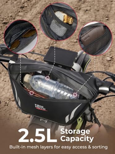 KEMIMOTO Upgraded 2.5L Motorcycle Handlebar Bag Universal Waterproof Front Tool Storage Bag Bicycle Handlebar Bag Compatible with Sur-Ron Light Bee X and S X160 X260 Talaria Sting Electric Dirt Bike - color: Silver