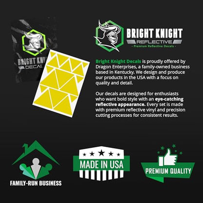 BRIGHT KNIGHT DECALS Reflective Stickers, 17pc Triangle Kit, Reflective Tape Outdoor Waterproof Motorcycle Helmet Stickers for Bikes, Scooters, and Hard Hats, Night Safety High Visibility - color: Yellow
