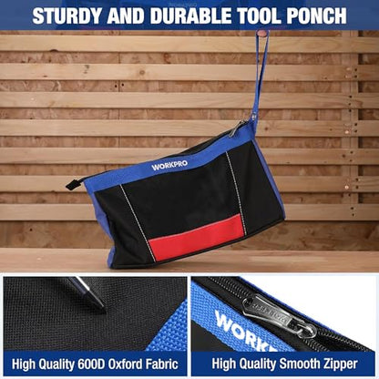 WORKPRO 12" Tool Pouches with Zipper, Utility Bag Pouch for Tool Organizers and Storage, Small Tool Bag, Multipurpose Storage pouch 2-Pack