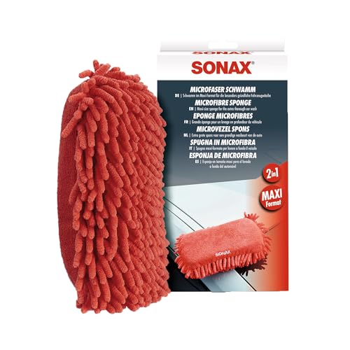 SONAX Microfiber Wash Sponge – Scratch-Free Car Wash Sponge, Ultra-Soft Microfiber, High Suds Absorption, Safe for Paint & Clear Coat