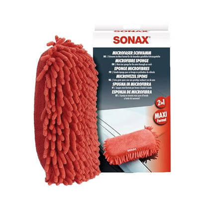 SONAX Microfiber Wash Sponge – Scratch-Free Car Wash Sponge, Ultra-Soft Microfiber, High Suds Absorption, Safe for Paint & Clear Coat