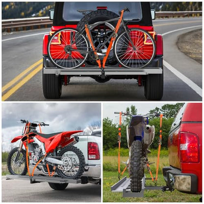 Nilight Motorcycle Hitch Carrier 400LBS, Lightweight Robust Aluminum Dirt Bike Hitch Hauler with 55.11" Longer Ramp, Pin Lock, Tie-Down Strap and Tightener, 2" Receiver, 5" Wide Tire - color: Motorcycle Hitch Carrier Aluminum 400 LBS