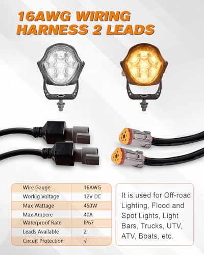 BICYACO LED Light Bar Wiring Harness Kit-16AWG Wiring Kit with 12V Relay 40A Blade Fuse On Off Flush Mounted Switch DT Connector for Off Road Flood Spot Light ATV SUV UTV Boat- 2 Lead(Triangular) - color: Light Bar Wiring Harness-2 Leads