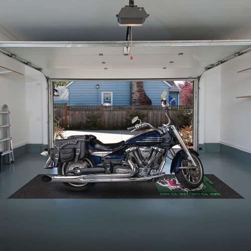 PIG Personalized Motorcycle Mat | Flaming Skull with Glitch | 3' x 10' Custom Text Motorcycle Parking Mat | PM70133POR-3X10T-BK
