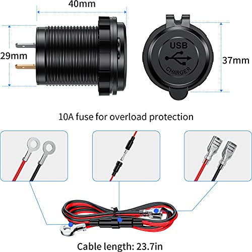 KEWIG Quick Charge 3.0 Dual USB Charger Socket Waterproof 36W 12V 24V USB Outlet Fast Charge with Touch Switch & Blue LED DIY Kit for Car Boat Marine ATV Bus Truck Golf Cart and More